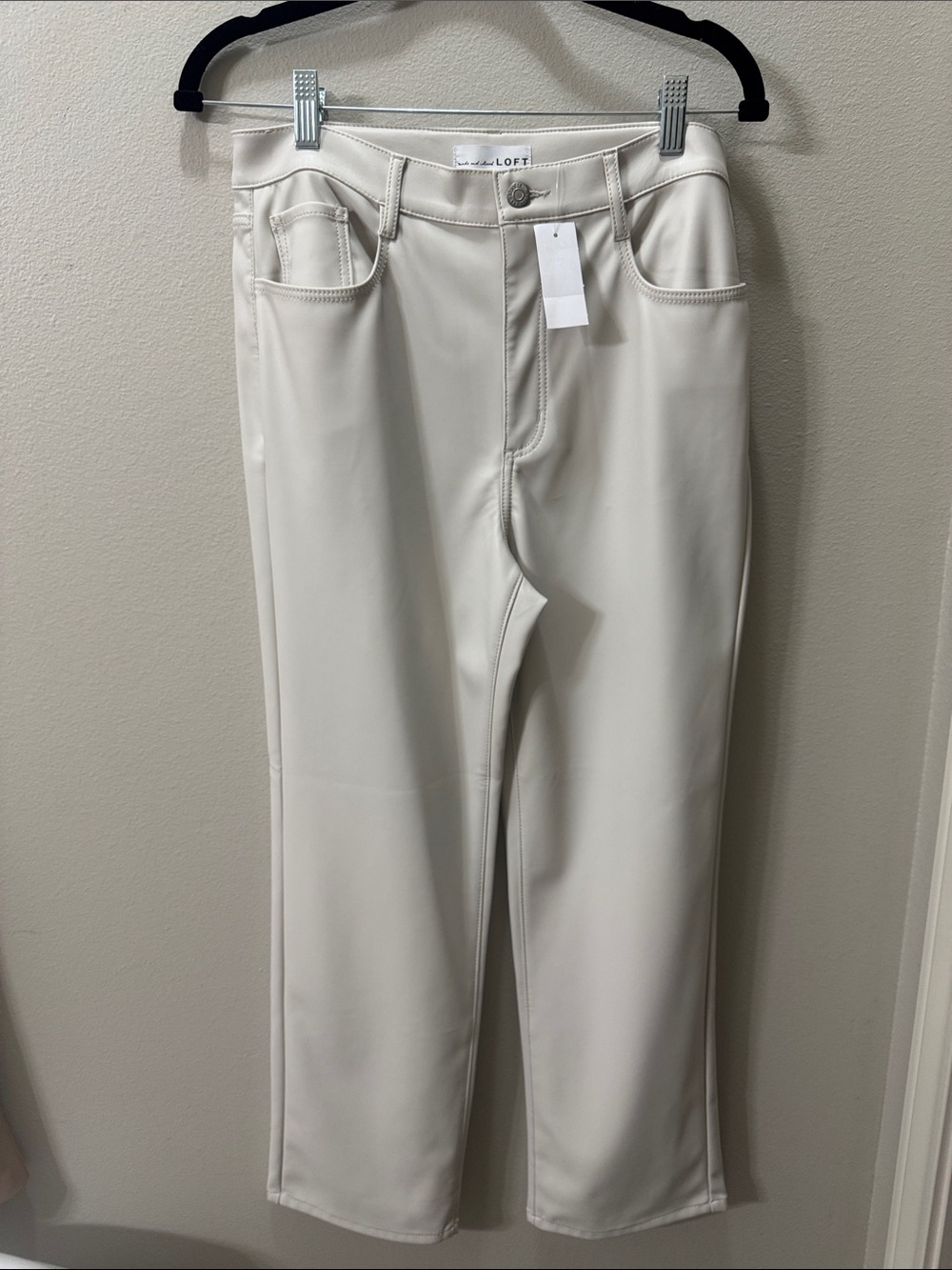 LOFT Cream Straight-Leg Ponte Chinos-Leather faux